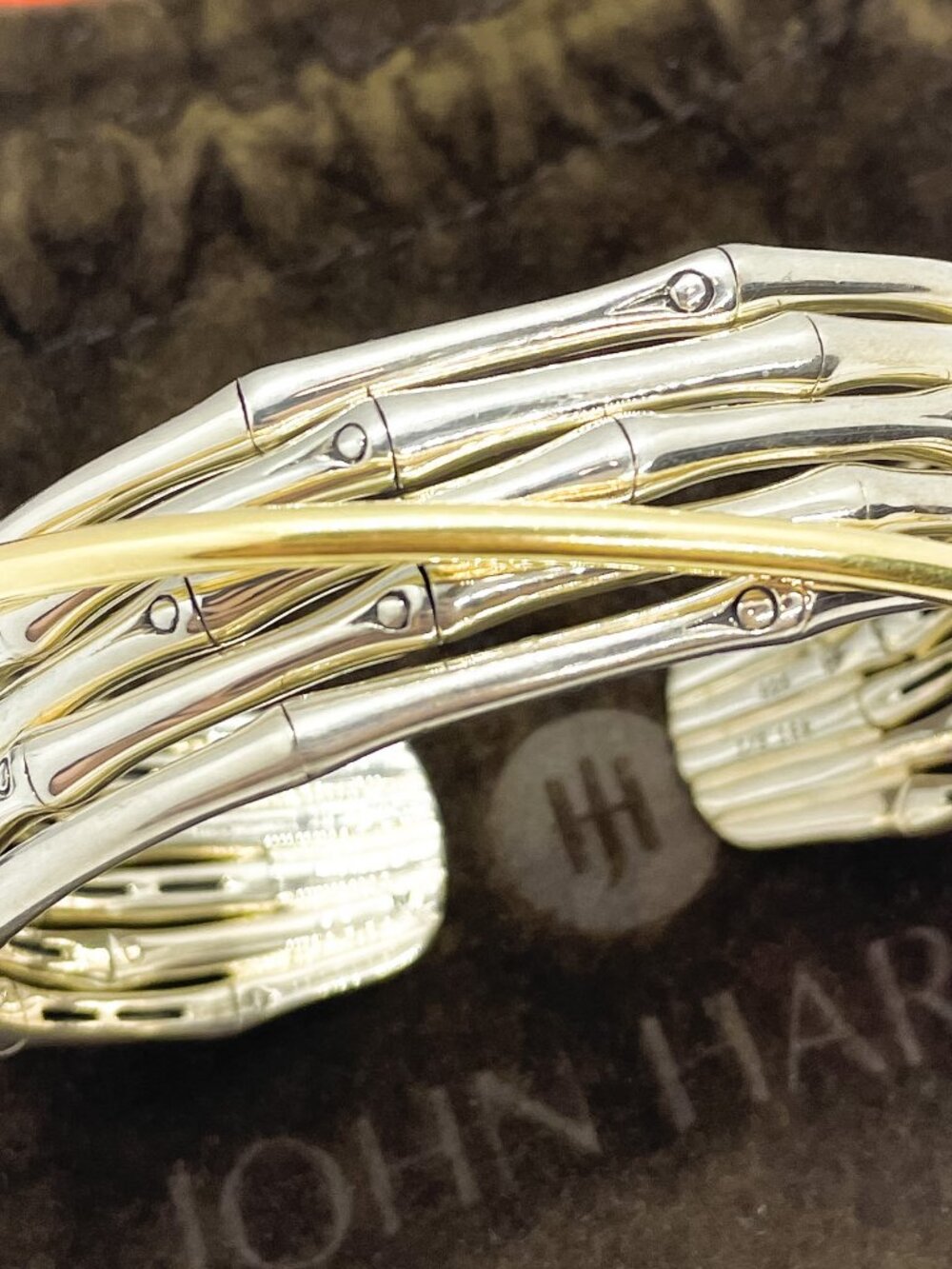 John Hardy Bamboo Sterling Silver & 18k Yellow Gold Medium Flex Cuff Bracelet - Picture 3 of 9